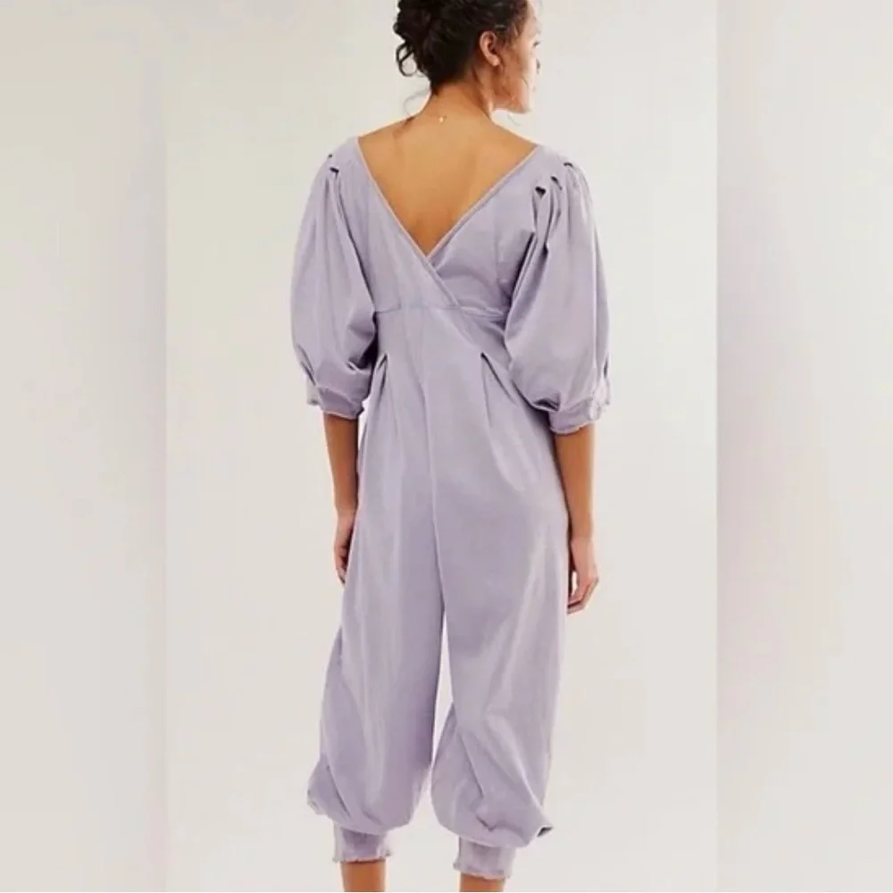Free People Lavender Puff-Sleeve Jumpsuit - Picture 4 of 11